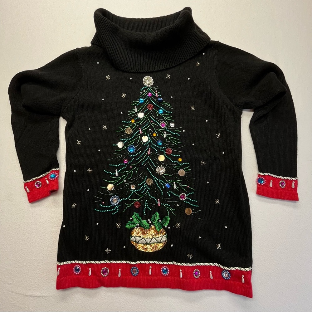 B.P. Design Sweater Christmas Tree Embellish Large VINTAGE Festive Party Holiday